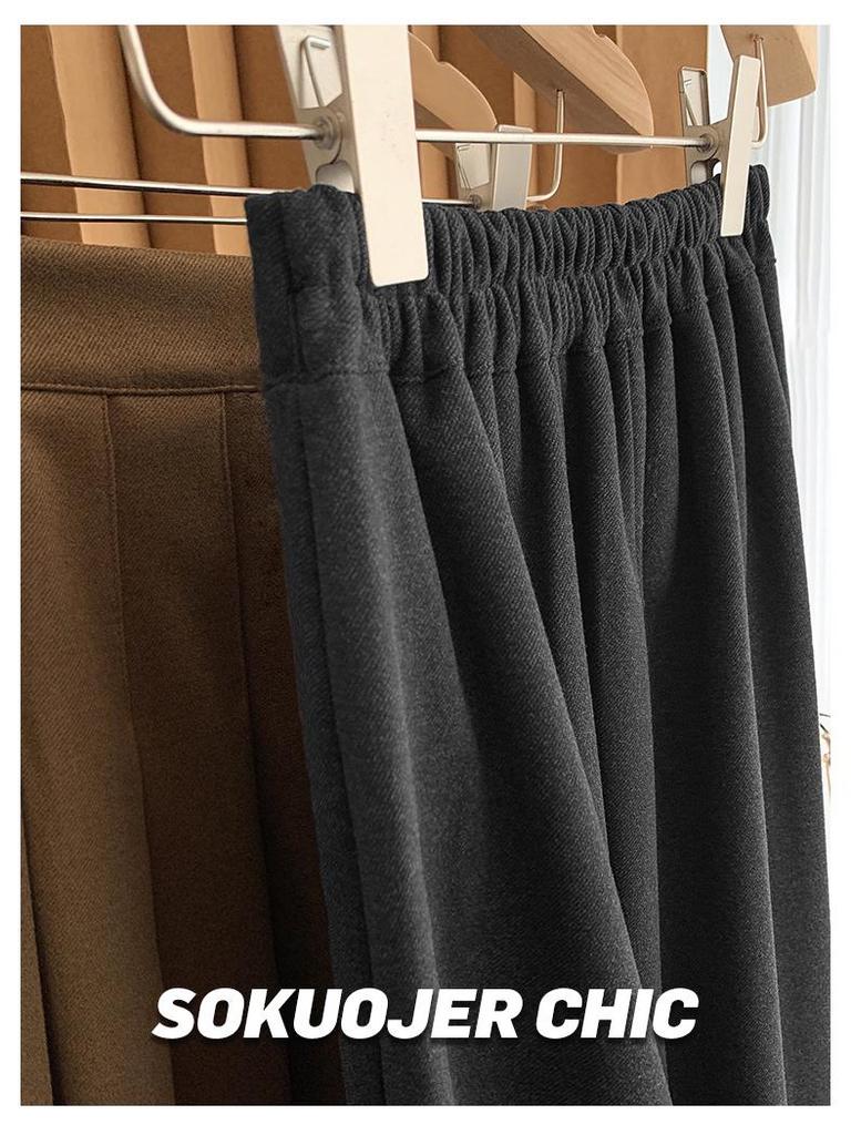 Women's High-Waisted Wool Blend Midi Skirt: Thick Pleated, Slimming Korean Style for Autumn & Winter