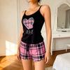 European & American Style Women's Milk Silk Pajama Set: Sexy Camisole and Shorts with Print Design.