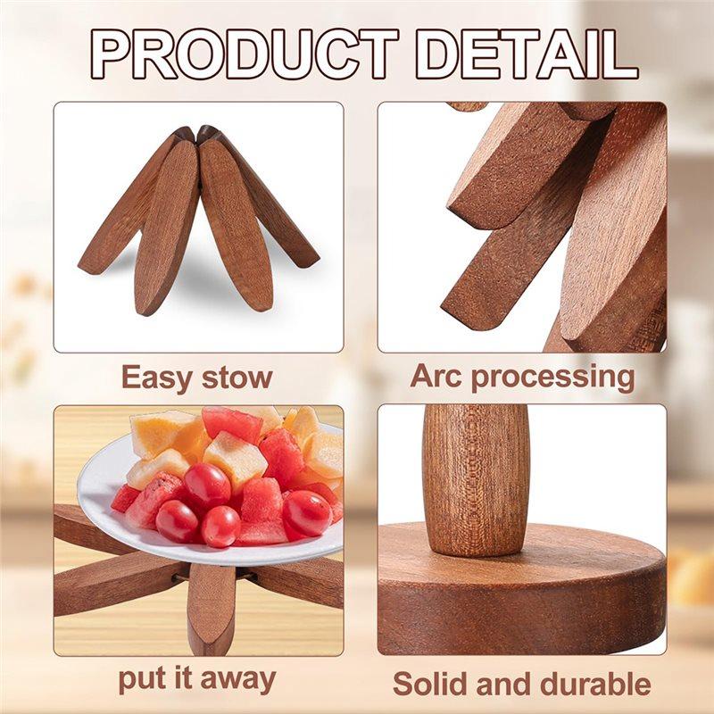 ABMH-Wood Christmas Tree Trivet Set - Includes 5 Foldable Coasters & 1 Stand, Perfect For Hot Dishes And Table Protection