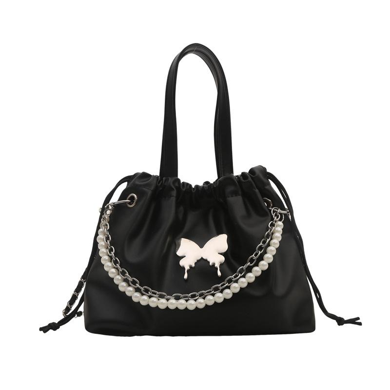 Women'S Bag Fashion Pearl Bucket Bag Texture Pu Handbag Simple Versatile Shoulder Bag