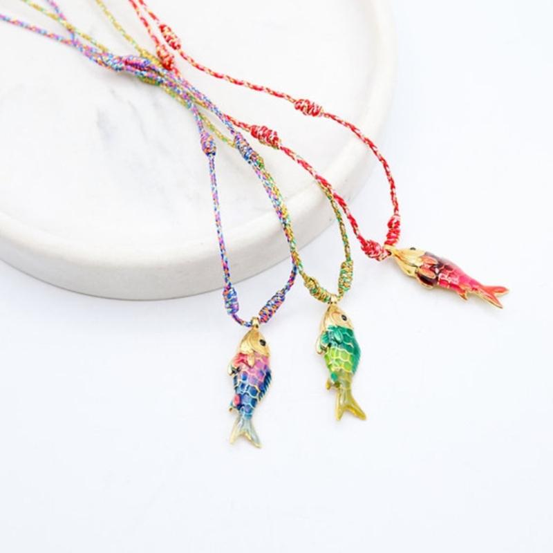 Colorful Adjustable Rope Chain Necklace Stainless Steel Oceanics Fish Charm Sturdy Jewelry Gift