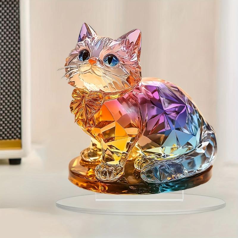 Vibranted Color 2D Kitten Acrylic Desk Decoration Ornament for Home and Work Office Decorations