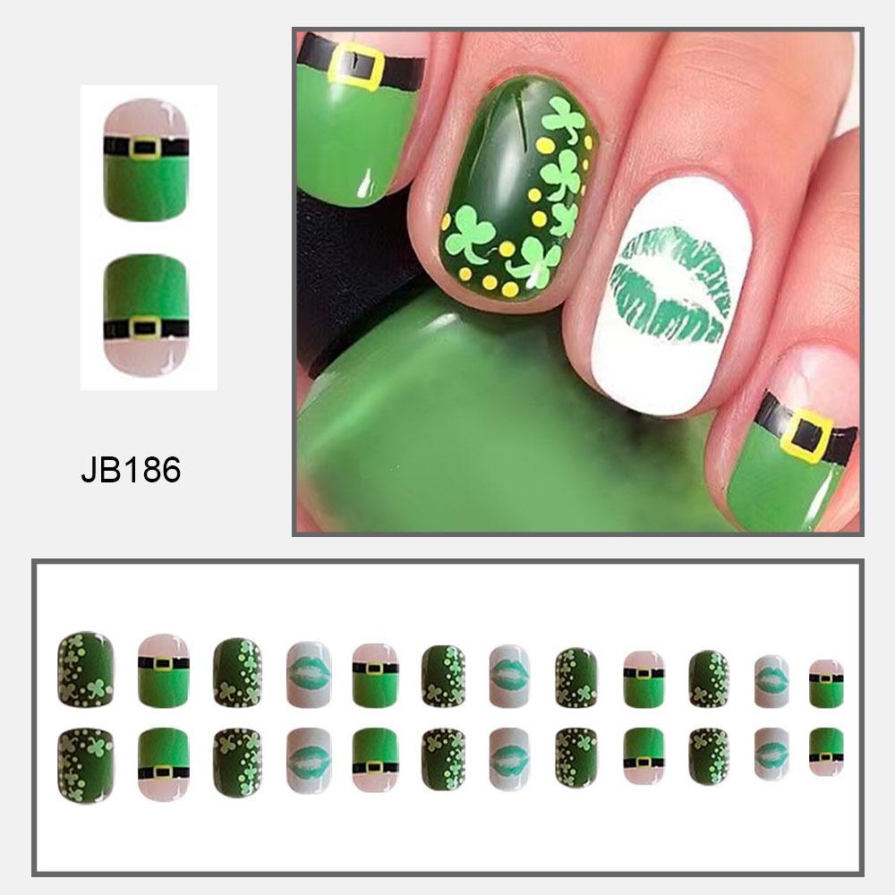 

24 шт. накладные ногти Cross-border Wearable Nails St. Наклейки для ногтей Patrick s Manicure Lip Print Clover Съемные наклейки для ногтей