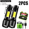 Mini LED Flashlight COB+XPE Portable Torch USB Charging Camping Lantern Zoomable Focus Light Tactical Flashlight with Pen Clip