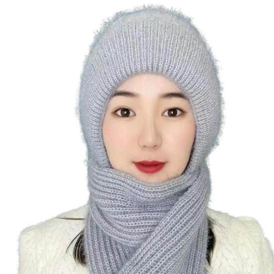Women Winter Hat with Scarf Thick Warm Plush Windproof Cycling Headwear Solid Color Elastic Full Protection Outdoor Travel Cold Weather Skiing Cap