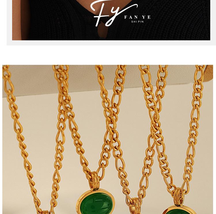 18K Gold Tiger Eye Oval Necklace & Earrings Set - Elegant French Clavicle Jewelry for Women