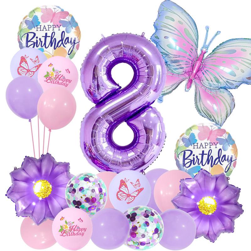 Purple Butterfly Flower Balloon Set for Girl's First Birthday Party Decor