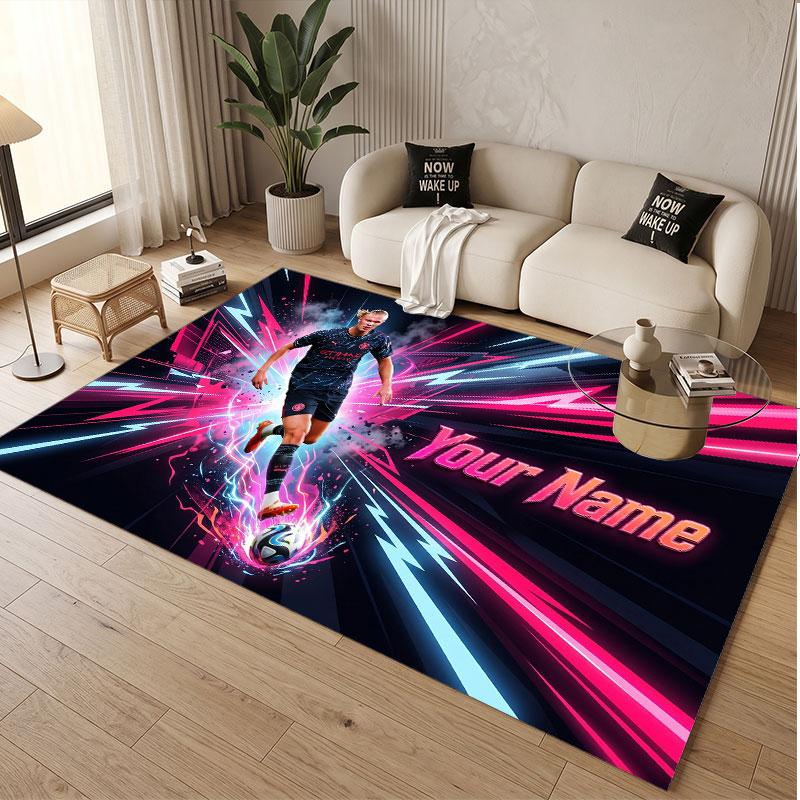 Custom Rug Erling Haaland Pattern Print Name Text Soft Non‑Slip Floor Carpet for Home Indoor Decoration