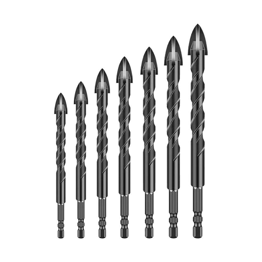 7Pcs Multifunction 4-Edge Cross Drill Bit Set Black Concrete Drill Bit Set Durable Tile Drill Bit