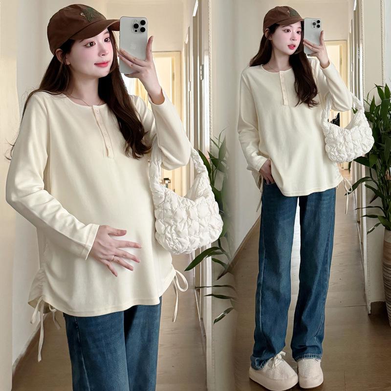 

2026 Spring/Fall Solid Color Elastic Slim T-shirt with Belly Coverage and Drawstring, Soft Casual Fit Double XL