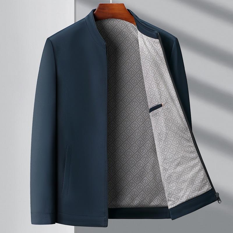 

Пиджак из шелка Mulberry с воротником-стойкой для мужчин среднего возраста на весну и осень, тонкая куртка, деловая, повседневная, свободная, большого размера, мужская куртка для папы 205