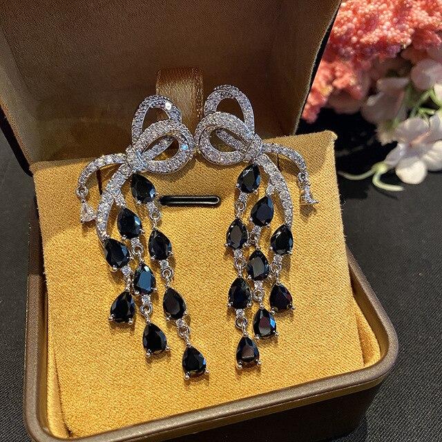 

Серьги-подвески из серебра 925 пробы с иглами для женщин, серьги со знаменитостями в тяжелой промышленности, серьги с кисточками и каплями воды, нежный подарок чёрный