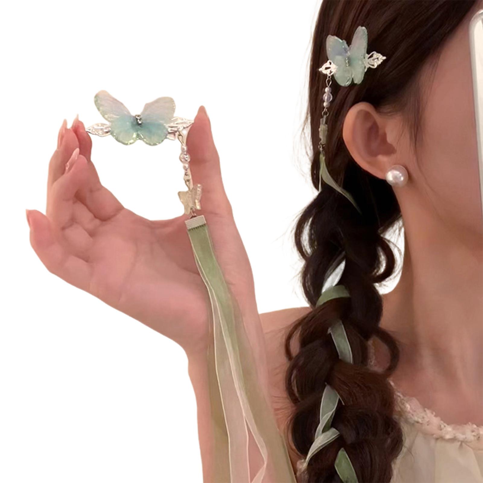 

2 шт. Заколки для волос в неокитайском стиле, сказочная бабочка, лента, шпилька для волос для женщин, девочек, элегантные изысканные аксессуары для волос для ханьфу