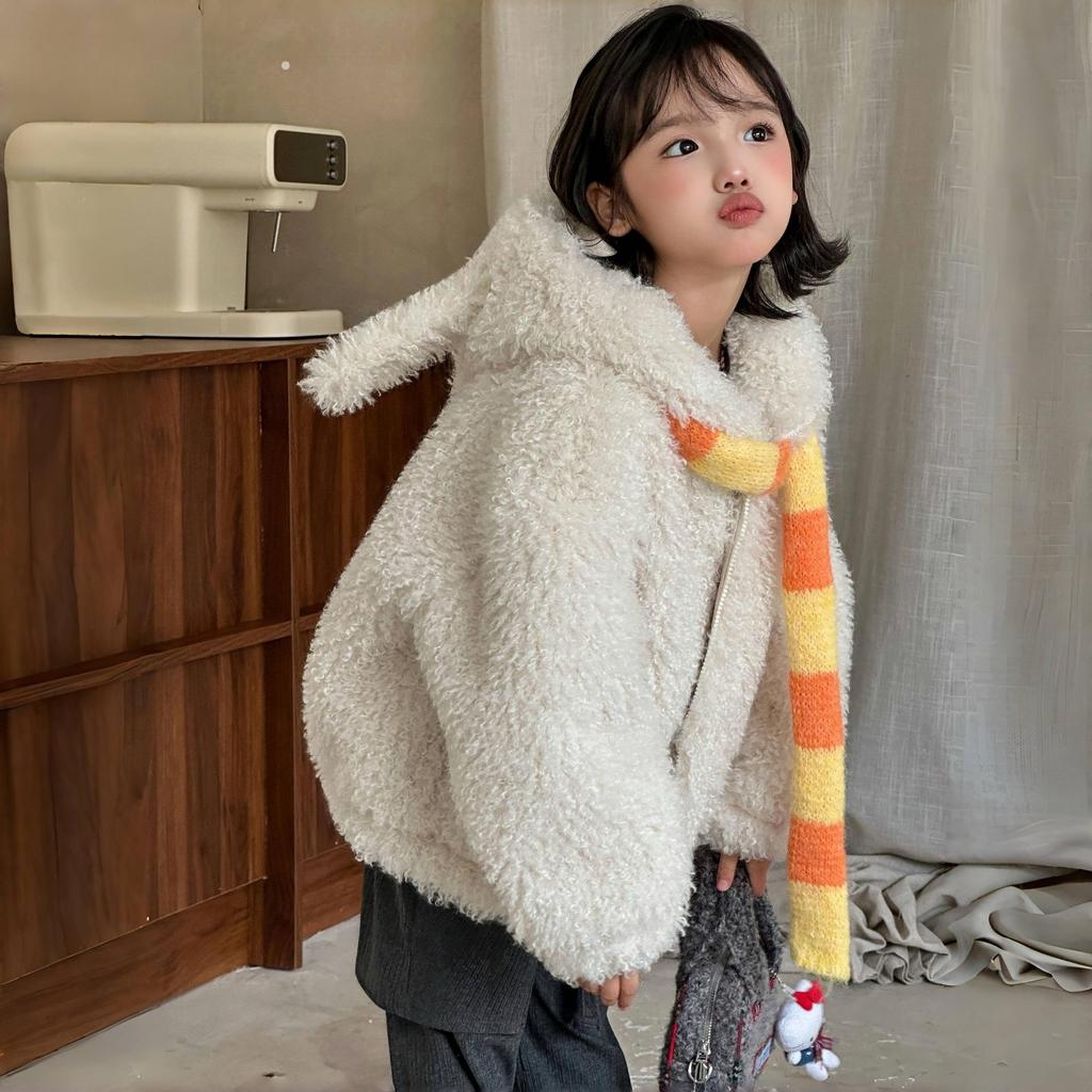 2025 Herbst/Winter Kinder Plüsch Hasenohren Kunstfellmantel