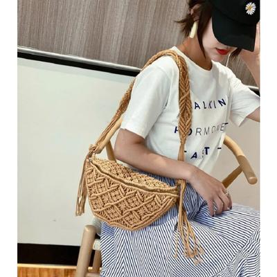Handgemachte geflochtene Sommer-Strandtasche für Frauen, Mode, Strand, gehäkelte Taillentasche, Trampgürtel, gewebt, Mini-Reisetasche für den Außenbereich