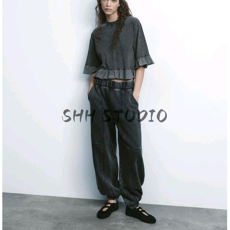 Spring and Summer New Arrival Women's Clothing round Neck Shirt with Half Sleeve Cotton Loose Laminated Decoration Patchwork T-shirt 0085301