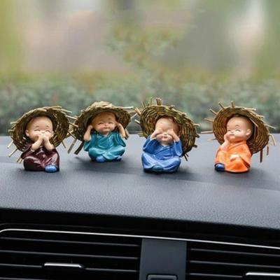 4pcs/set Lovely Small Kungfu Monks Maitreya Buddha Resin Handicrafts Monk