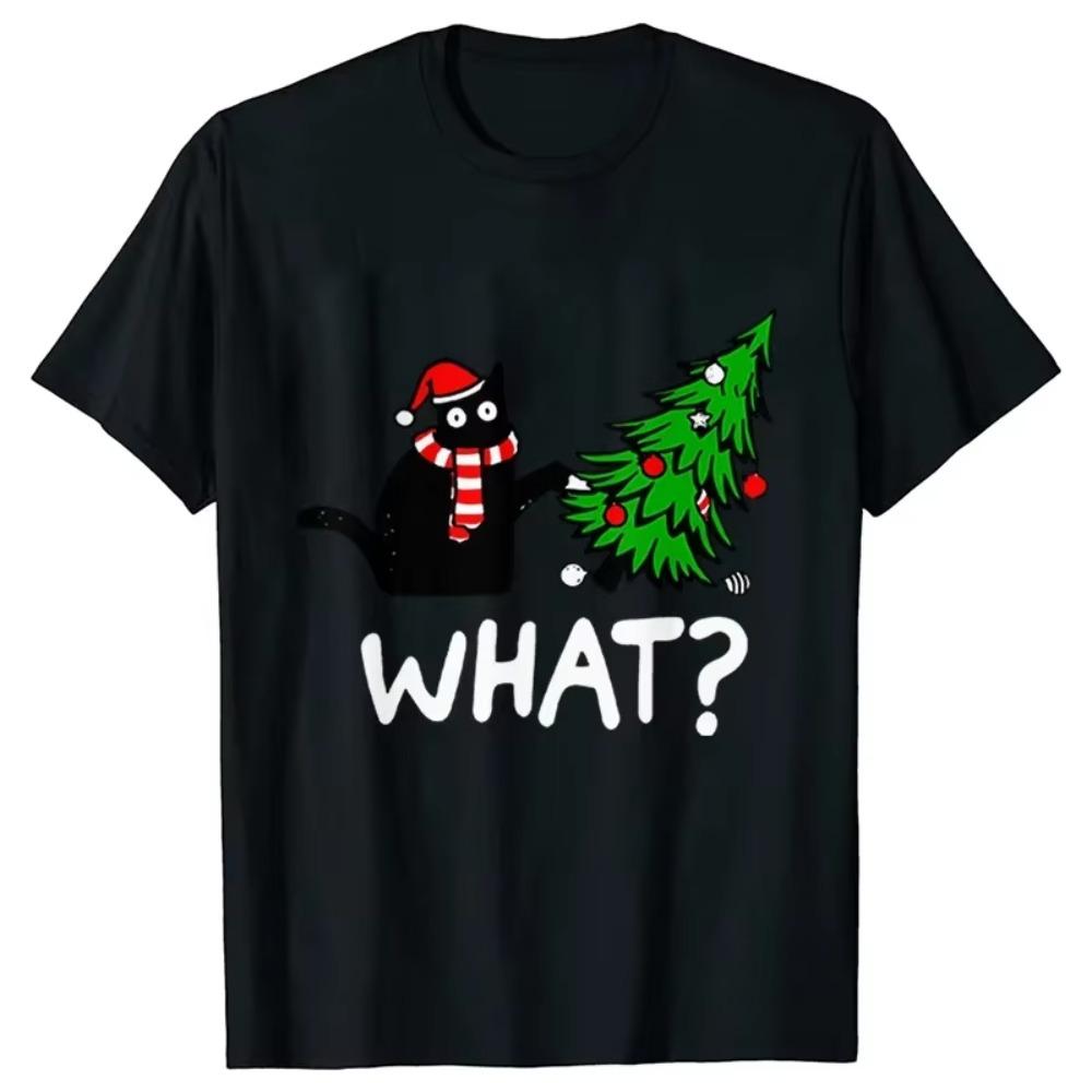 Funny Xmas Cat What Tops Tear Down The Christmas Tree Men T-Shirts Graphic Hip Hop Streetwear Short Sleeve Tees Male Clothing