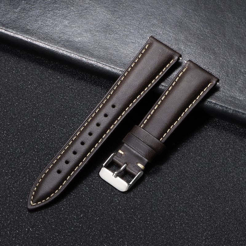 

2025 Глянцевый Винтажный Ремешок для Часов из Натуральной Кожи для Samsung и Huawei с Серебряной Пряжкой-Шпилькой 21mm серый