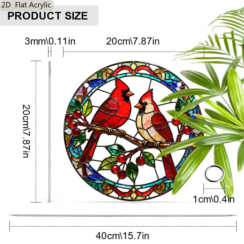 Acrylic Pair of Northern Cardinals on Branch Suncatcher Stained Glass Effect Window Hanging Ornament Bird Themed Gift for Home