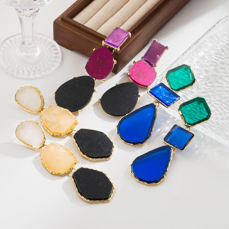 Irregular Geometric Colorful Transparent Resin Earrings for Women Ladies Bohemian Exaggerated Large Dangle Earrings Jewelry Gift