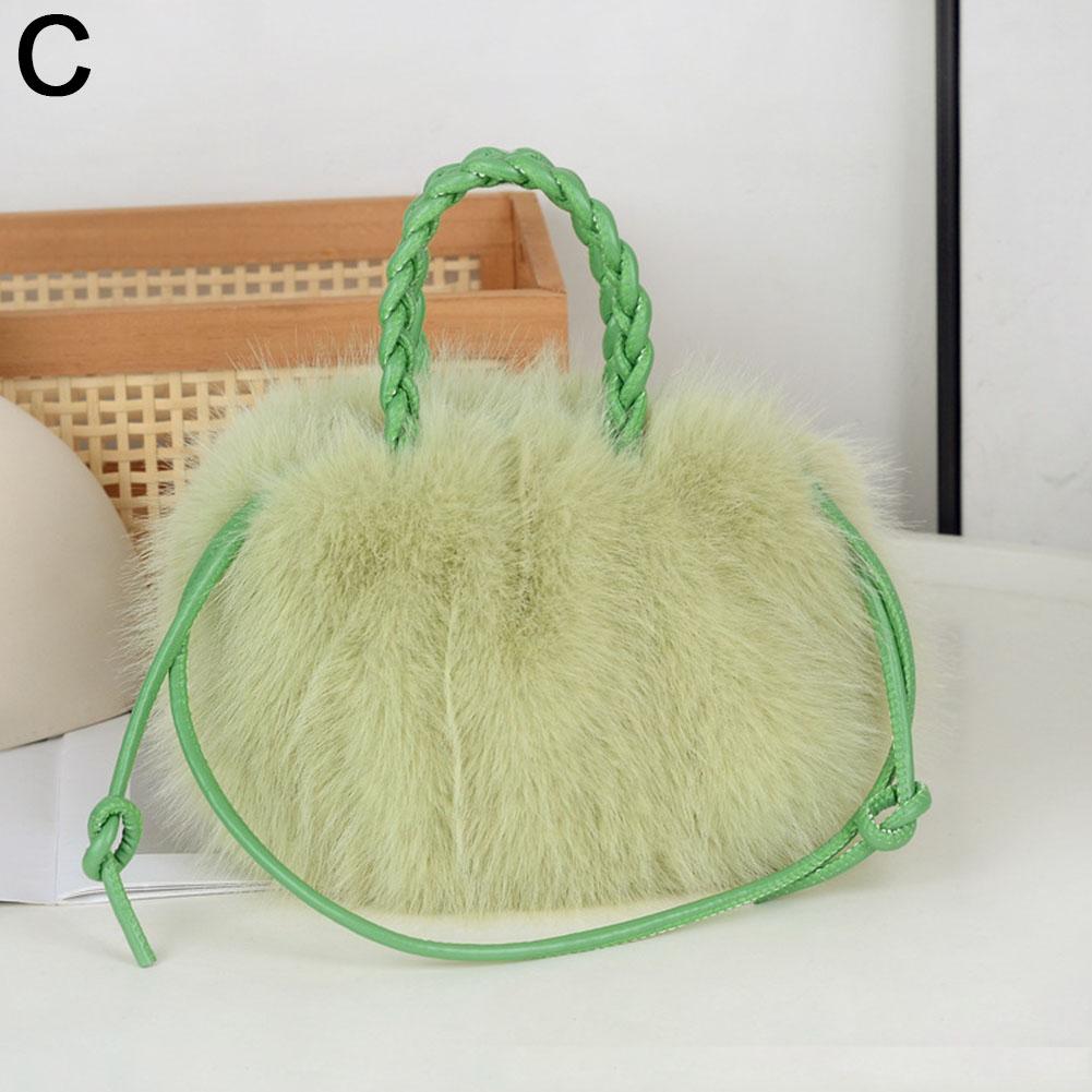Cute Pumpkin Bag Faux Fur Tote Bag Women's Bucket Plush Luxury Design Ladies Handbags Soft Winter Crossbody Shoulder Bags