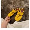 Sheepskin~ navy blue Korean version of flip-flops women's summer wear flat-bottomed leather beach fringed toe cool slippers