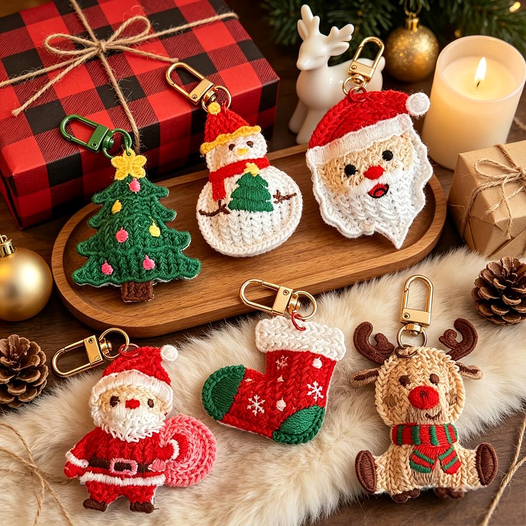 Christmas Keychain Set Cute Knit Stocking Bag Charms Holiday Gift Tags Purse Accessories Stocking Stuffers for Women Girls