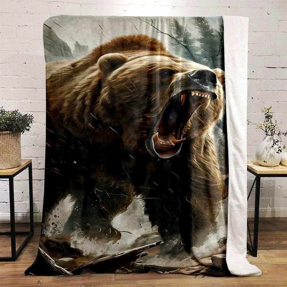 Ferocious Grizzly Bear Blanket bedroom Blanket for Livingroom Couch lunch break Soft throw for Friend's festival Gift