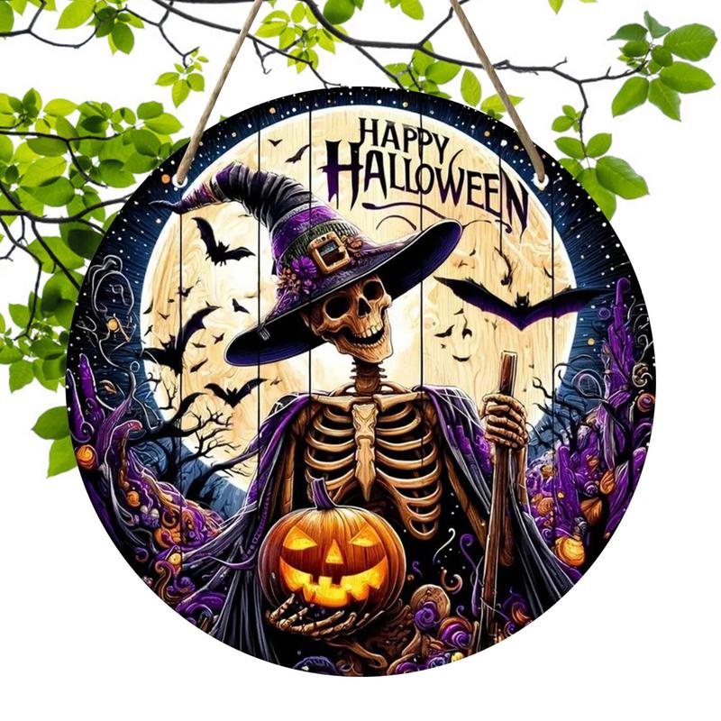 Halloween Witch Signs Pumpkin Porch Wooden Ornament Skull Decorative Signs Festive Home Ornament for Front Door Wall Window