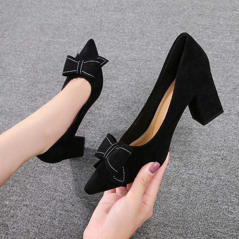 Fashion Pointed Toe With Bow Ladies Pumps Spring and Autumn Black High Heels Women's Shoes Fashion Young Chic Point Y2k Slip On Footwear