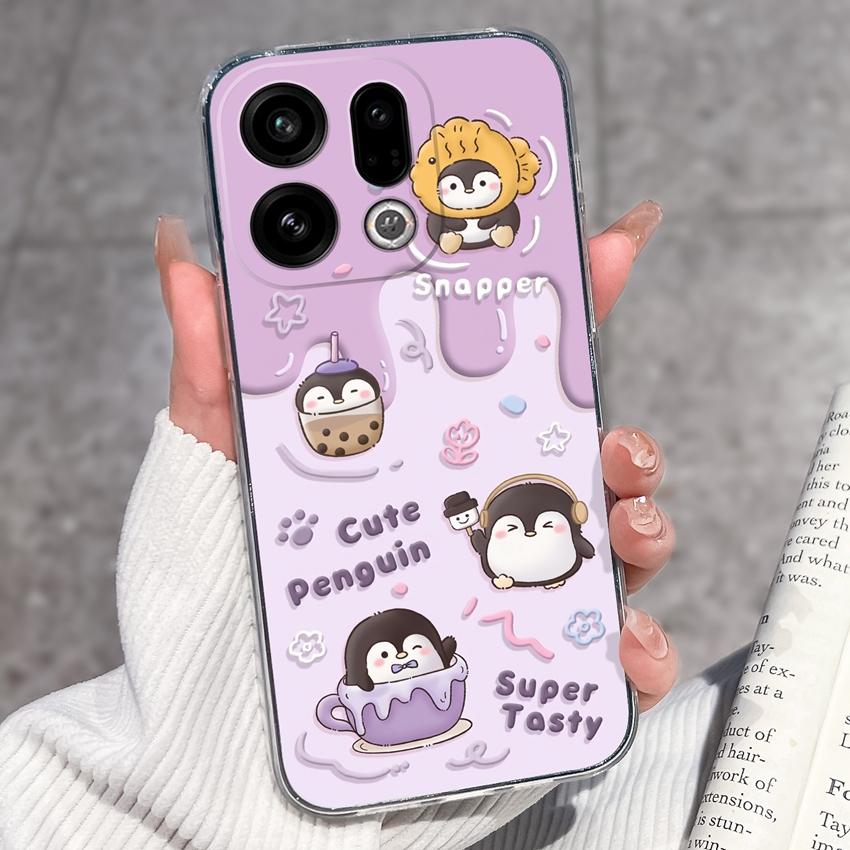 For Oppo Find X9 X8 X7 X5 Pro X2 Lite Reno8 Pro Pro+ Phone Case Black Cat Wine Glass Patterns Transparent TPU Protection Covers For Oppo Bumper Casing