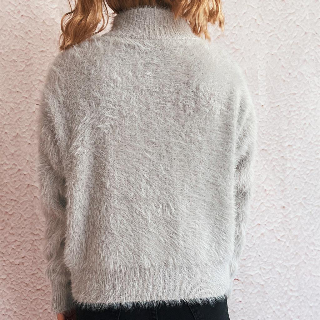 Damen Einfarbig Kurz Lässig Revers Halber Reißverschluss Gestrickt Modisch Oberteil Pullover