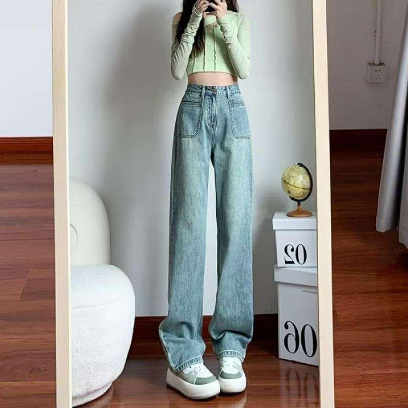 

Women s Retro High Waist Wide Leg Jeans - Autumn 2026 Drape Straight Narrow Fit Small светло-синий
