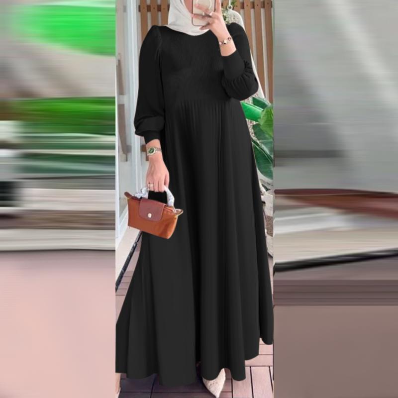 

ZANZEA Женское повседневное платье с круглым вырезом и длинным рукавом M чёрный