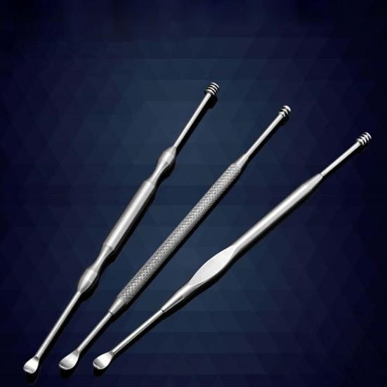 W-01/W-02/W-03 Earpick Spoon Double Head 360 Degree Rotation Stainless Steel Portable Spiral Ear Cleaning Remover for Adult