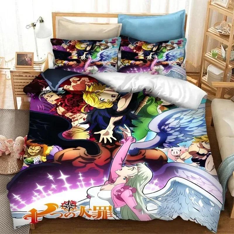 Anime The Seven Deadly Sins Bedding Set Duvet Cover Sheet Printed Bed Set Pillowcase Bed Full Queen King Size Comforter Bedroom