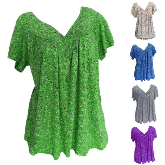Women T-shirts V Neck Breathable Plus Size Flower Print Summer T-shirts for Daily Wear