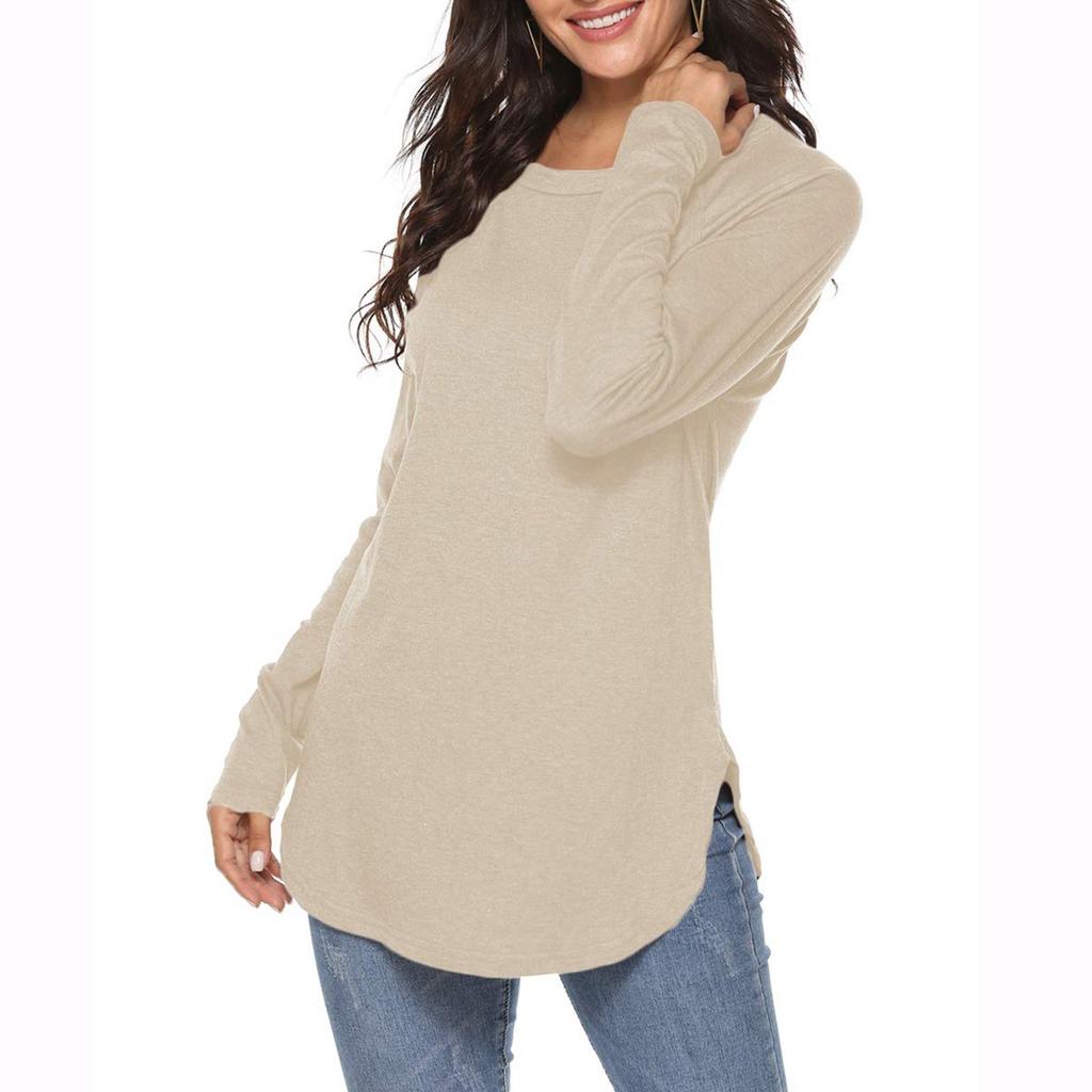 Dam Enfärgad Långärmad Rundhals Slim Fit Underdel Casual Pullover Topp