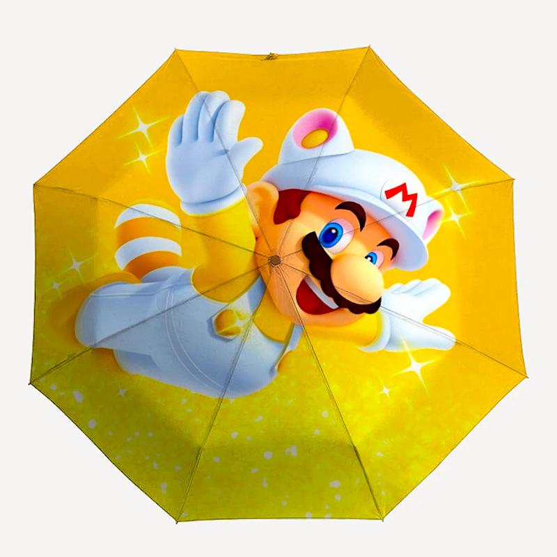 

1PC Super Mario Bros. Mushroom Kingdom Automatic Folding Umbrella - Compact 8-Rib Design, Durable Plastic & Iron, F010604