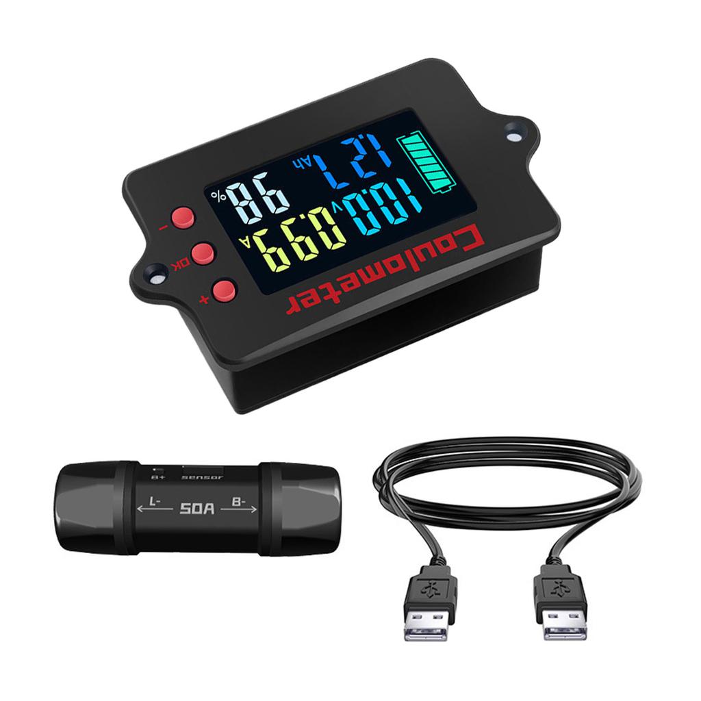 Coulomb Counter Meter 8-120V 50A Battery Monitors Coulometer Voltmeter Ammeter Battery Capacity Tester Precise Detection