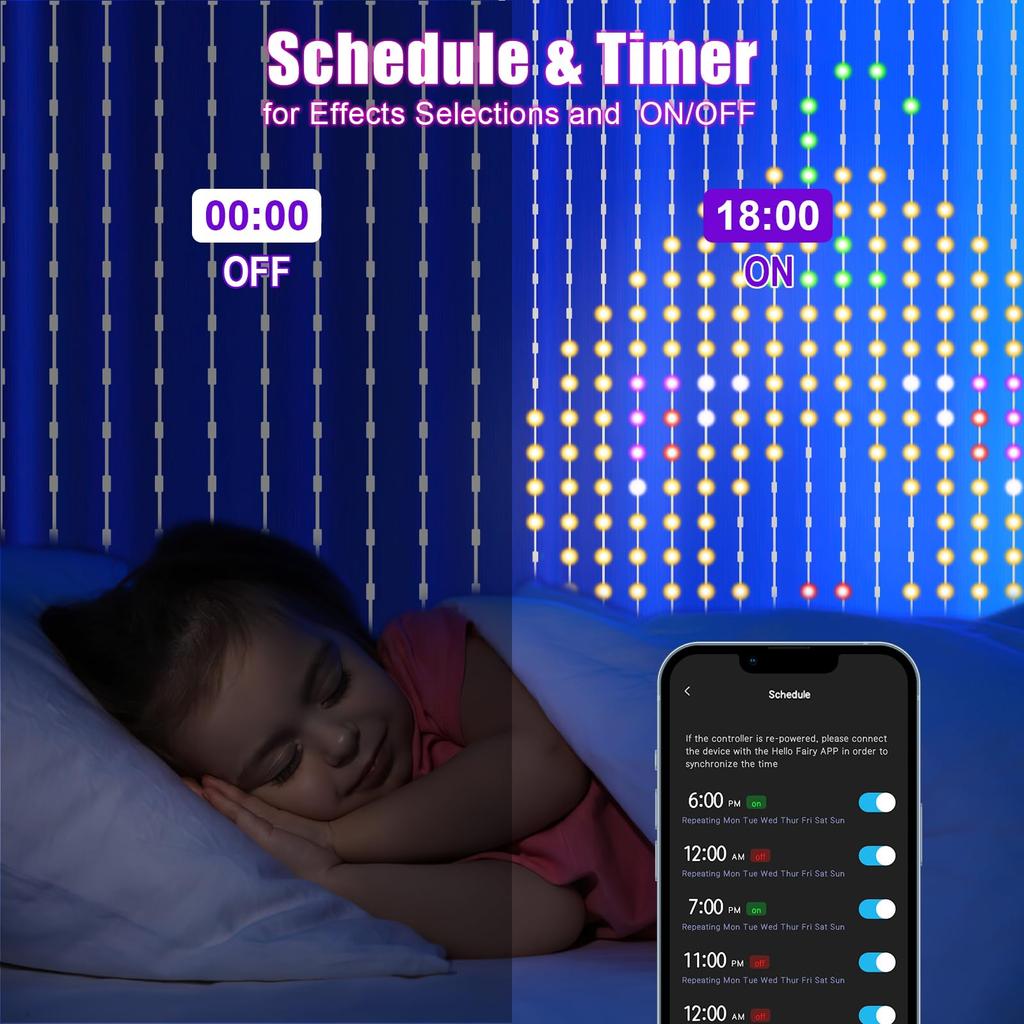 400LEDs RGBIC Smart Curtain Light Bluetooth App DIY Music Change GIF Animation Picture Display Fairy Garland String Home Decor