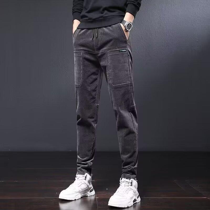 Autumn Men's Fashion Pants Thermal Pockets Designer Outdoor Trousers Waist Elastic Lace Up Casual Pants