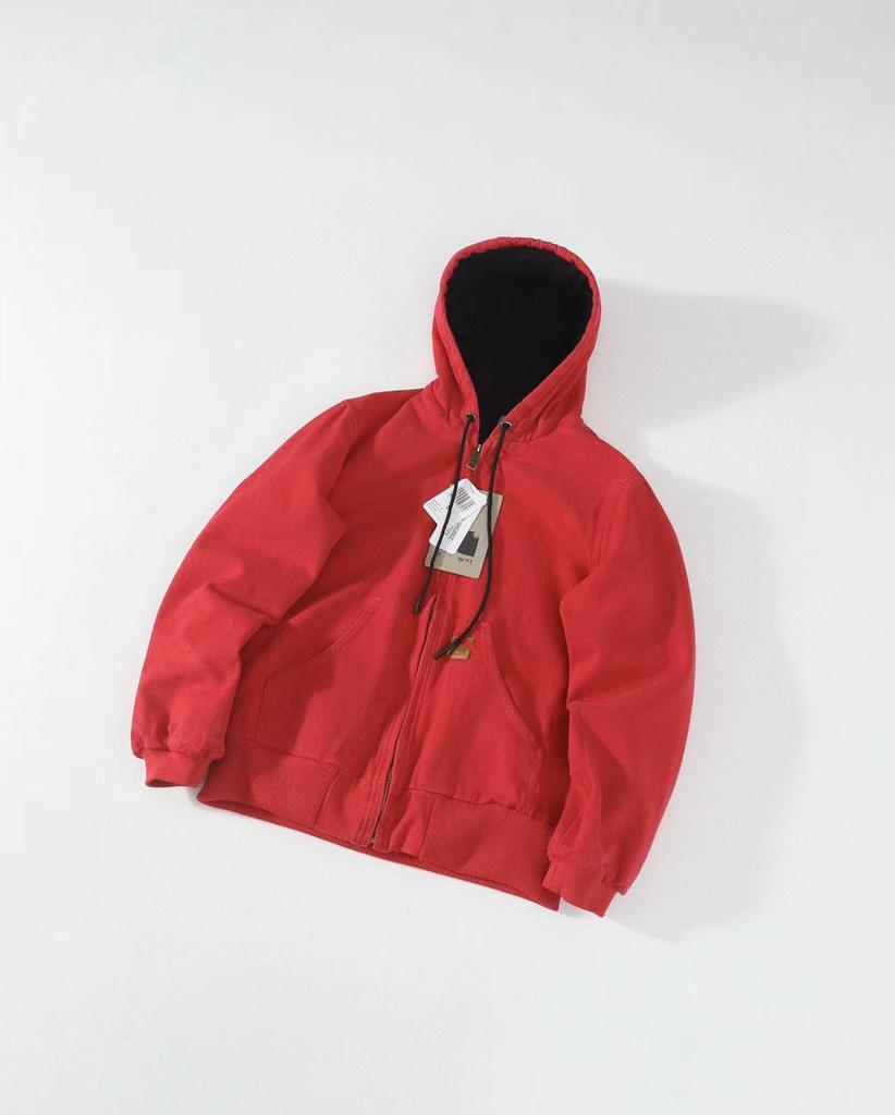 Jachetă Carha Vintage J130 din Pânză cu Petice din Piele și Glugă, Bumbac - Colecția Toamnă/Iarnă.