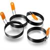 Fried Egg Ring Stainless Steel with Heat  Resistant Silicone Handle Non-Stick Fried Egg Mold Scrambled Eggs Form