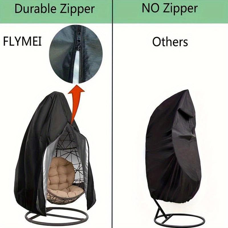 1pc Heavy Duty Polyester Egg Chair Cover with Zipper, Outdoor Hanging Chair Cover for Garden Patio Furniture, All Seasons Black