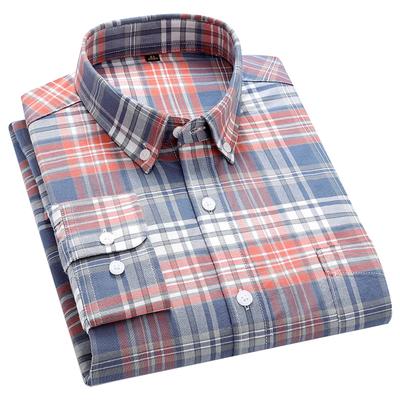 Mens Cotton Oxford Plaid Shirts Spring Autumn Long Sleeve Casual Shirts for Business Men Youth Fashion Daily Use Camisas Hombre