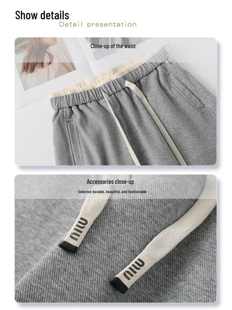 Women's Black Casual Wide Leg Sweatpants - Spring 2025, Slimming Fit with Elastic Waist