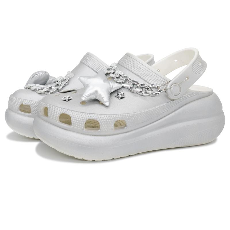 Crocs Crush Clog Nine Bureau Made Glacier Silver Star Decorative Buckle Comfortable and Versatile Beach Hole Shoes Unisex Silver