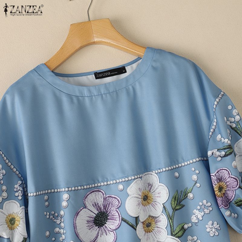 ZANZEA Women Floral Print Summer Casual Round Neck Half Sleeve Blouse